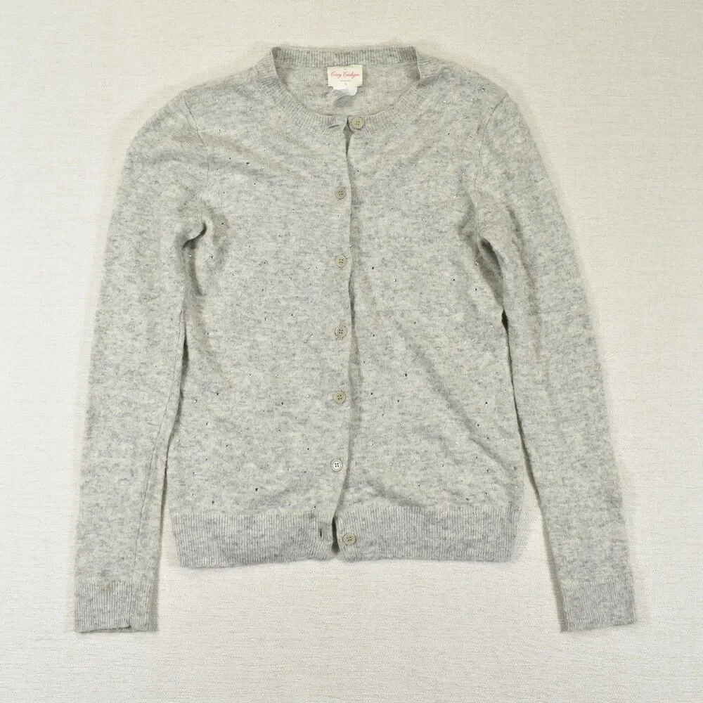 J Crew Crewcuts Girls 14 Gray Heather Sparkle Merino Wool Blend Cardigan Sweater